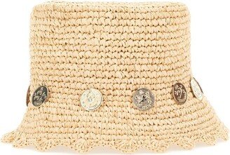 Coin-Embellished Raffia Bucket Hat