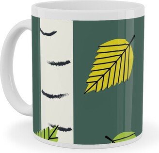 Mugs: Autumn Birch Forest Ceramic Mug, White, 11Oz, Green