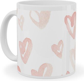 Mugs: Pale Pink Hearts - Pink Ceramic Mug, White, 11Oz, Pink