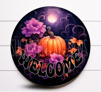 Wreath Sign, Welcome Purple & Orange Fall Pumpkin Sugar Pepper Designs, Sign For Wreath, Door Decor