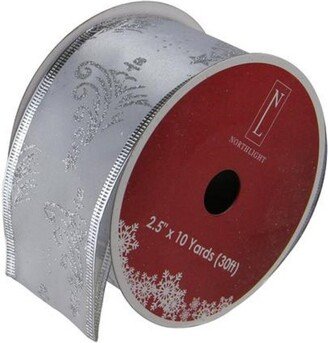 Northlight Silver Glittering Trees Christmas Wired Craft Ribbon 2.5