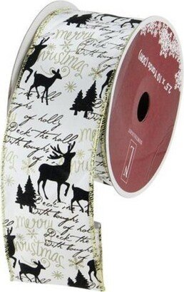 Northlight White and Black Playful Reindeer Christmas Wired Craft Ribbon 2.5