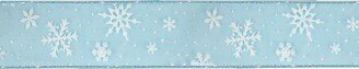 Northlight Sparkly Blue and White Snowflake Christmas Wired Craft Ribbon 2.5