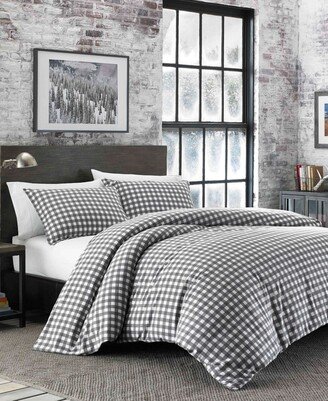 Preston Grey Cotton Flannel 3 Piece Comforter Set, Full/Queen