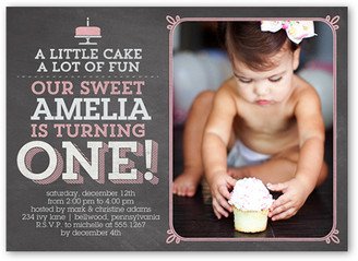 Baby Girl's 1St Birthday Invitations: Little Cake Girl Birthday Invitation, Grey, Matte, Signature Smooth Cardstock, Square
