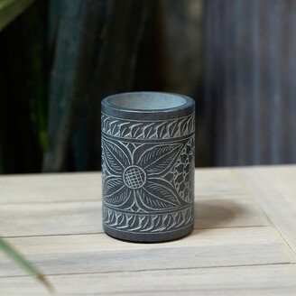 Floral Etched Soapstone Bathroom Tumbler