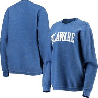 Women's Pressbox Royal Delaware Fightin' Blue Hens Comfy Cord Vintage-Like Wash Basic Arch Pullover Sweatshirt