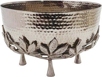 Hammered Metal Bowl With Floral Stand