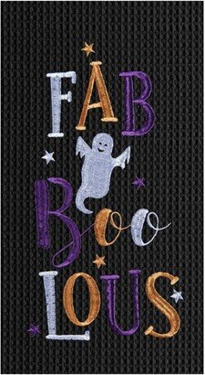 FAB-Boo-Lous Ghost Embroidered Cotton Halloween Waffle Weave Kitchen Towel