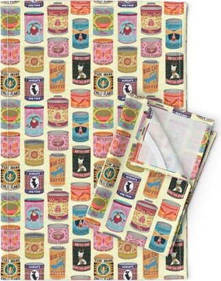 Vintage Cans Tea Towels | Set Of 2 - Retro Canned Goods By Suzytaylordesigns Feminine Linen Cotton Spoonflower