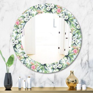 Designart 'Green Flowers 12' Printed Traditional Frameless Oval or Round Wall Mirror - Green