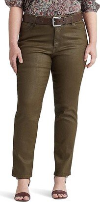 Plus Size Coated Mid-Rise Straight Ankle Jeans in Olive Fern Wash (Olive Fern Wash) Women's Jeans