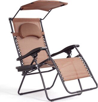 Folding Recliner Zero Gravity Lounge Chair W/ Shade Canopy Cup