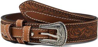 Floral Embossed Ranger Belt (Brown) Men's Belts