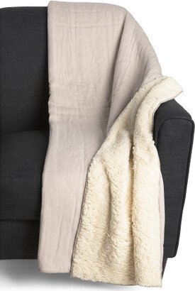 Textured Gauze Throw With Sherpa Back