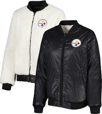 Women's G-iii 4Her by Carl Banks Oatmeal, Black Pittsburgh Steelers Switchback Reversible Full-Zip Jacket - Oatmeal, Black