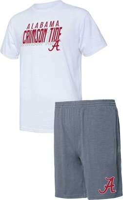 Men's Concepts Sport Charcoal, White Alabama Crimson Tide Downfield T-shirt and Shorts Set - Charcoal, White