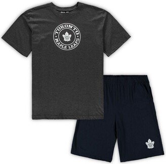 Men's Concepts Sport Navy, Heathered Charcoal Toronto Maple Leafs Big and Tall T-shirt and Shorts Sleep Set - Navy, Heathered Charcoal