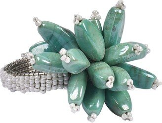 Aqua Color Napkin Rings - Blossom Glass Beaded Unique Designed Fine Quality