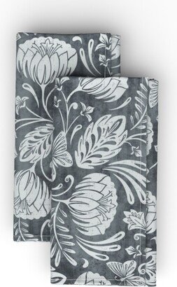 Cloth Napkins: Arabella - Damask Cloth Napkin, Longleaf Sateen Grand, Gray