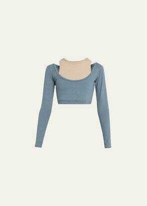 Taurus Two-Tone Long-Sleeve Crop Top