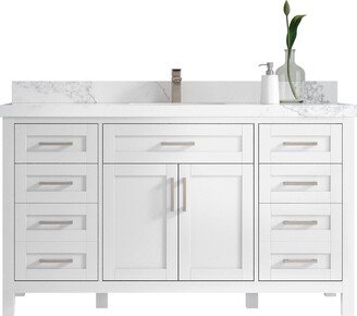 Cambridge 60 In. W X 22 D Single Sink Bathroom Vanity in White With Quartz Or Marble Countertop | Modern Vanity Premium Q