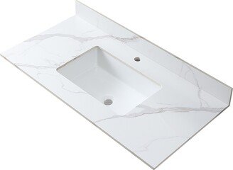 CoolArea 43 In. X 22 In. Bathroom Stone Vanity Carrara Gold Color Sintered Stone Vanity Top With Single Faucet Hole - White