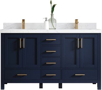 Malibu 60 In. W X 22 D Double Sink Bathroom Vanity in Navy Blue With Quartz Or Marble Countertop | Modern Vanity Premium Q