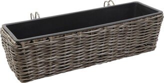 Sunnydaze Decor Polyrattan Rectangle Hanging Rail Planter with Liner - Gray