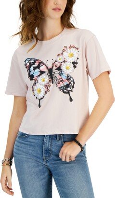Juniors' Floral Butterfly T-Shirt