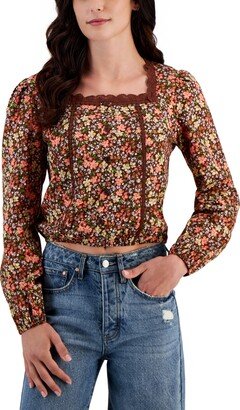 Juniors' Lace-Trimmed Square-Neck Top