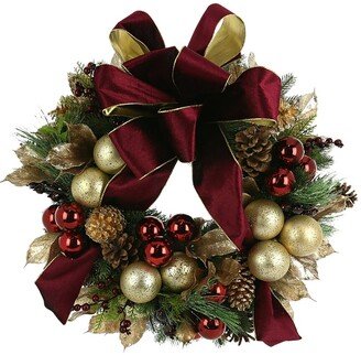 Creative Displays 27In Holiday Wreath With Gold Pinecones And Red Bow