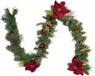 Northlight Pine and Poinsettias Artificial Christmas Garland-Unlit