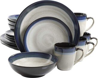 91547.16RM Elite Couture Bands Embossed Glazed Durable 16-Piece Dinnerware Set, Microwave and Dishwasher Ready, Blue