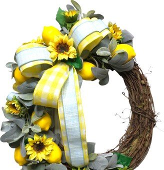 Summer Lemon Wreath For Front Door, Double Door Wreaths