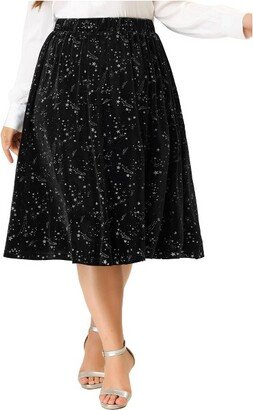 Agnes Orinda Women's Plus Size Outfits Velvet A Line Knee Length Star Flare Skirt Black 3X