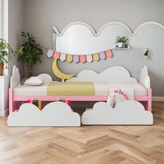 IGEMAN Twin Fairy Platform Bed Crescent Moon Clouds and Sunflower Decor With 2 Drawers For Kids Home Sweet