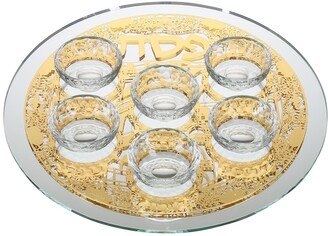 Schonfeld Collection Mirror And Glass Seder Plate With Gold Jerusalem Plate