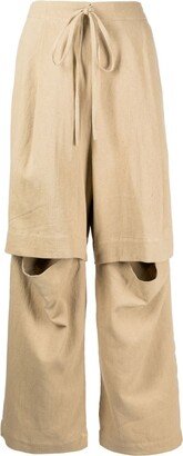 Textured Split Linen-Cotton Track Pants-AA