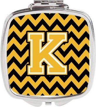 CJ1053-KSCM Letter K Chevron Black & Gold Compact Mirror, 3 x 0.3 x 2.75 in.