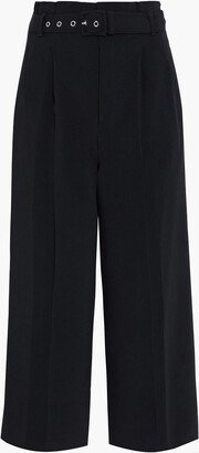 Cropped belted crepe straight-leg pants