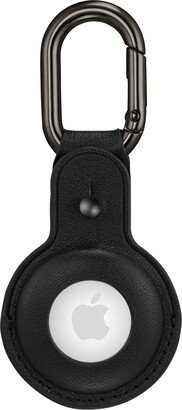 WITHit Black Leather Apple AirTag Case with Gunmetal Gray Carabiner Clip - Black, Silver-Tone