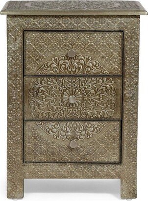 Deschutes Handcrafted Boho 3 Drawer Nightstand Silver