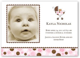 Birth Announcements: Girl Stroller Birth Announcement, Pink, Standard Smooth Cardstock, Square