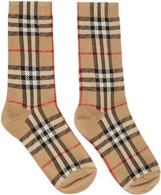 Beige Check Jacquard Socks