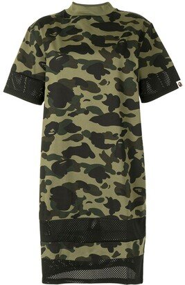 camouflage-print mesh-panel T-shirt dress