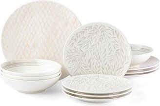 Textured Neutrals Netting/Vines 12-pc Dinnerware Set, Service for 4