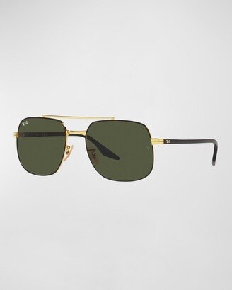 Men's Metal Double-Bridge Square Sunglasses