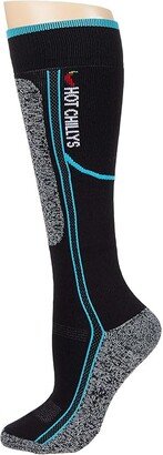 Hot Chillys Elite Heat Mid Volume Sock (Black/Aqua) Women's Crew Cut Socks Shoes