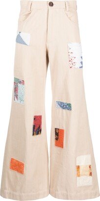 Patchwork Wide-Leg Trousers-AA